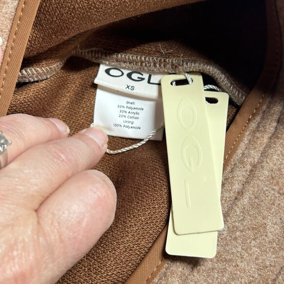 OGL Women's Point Collar Short Cropped Cargo Button Jacket Coat Caramel XS New - Picture 9 of 9